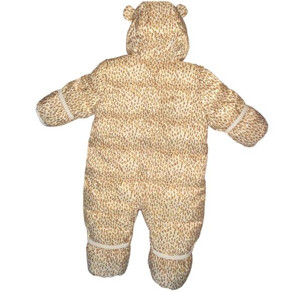 GAP Quilted Puffy Cheetah Print Sherpa Hood Pram Snowsuit 0-6 months - Picture 4 of 8